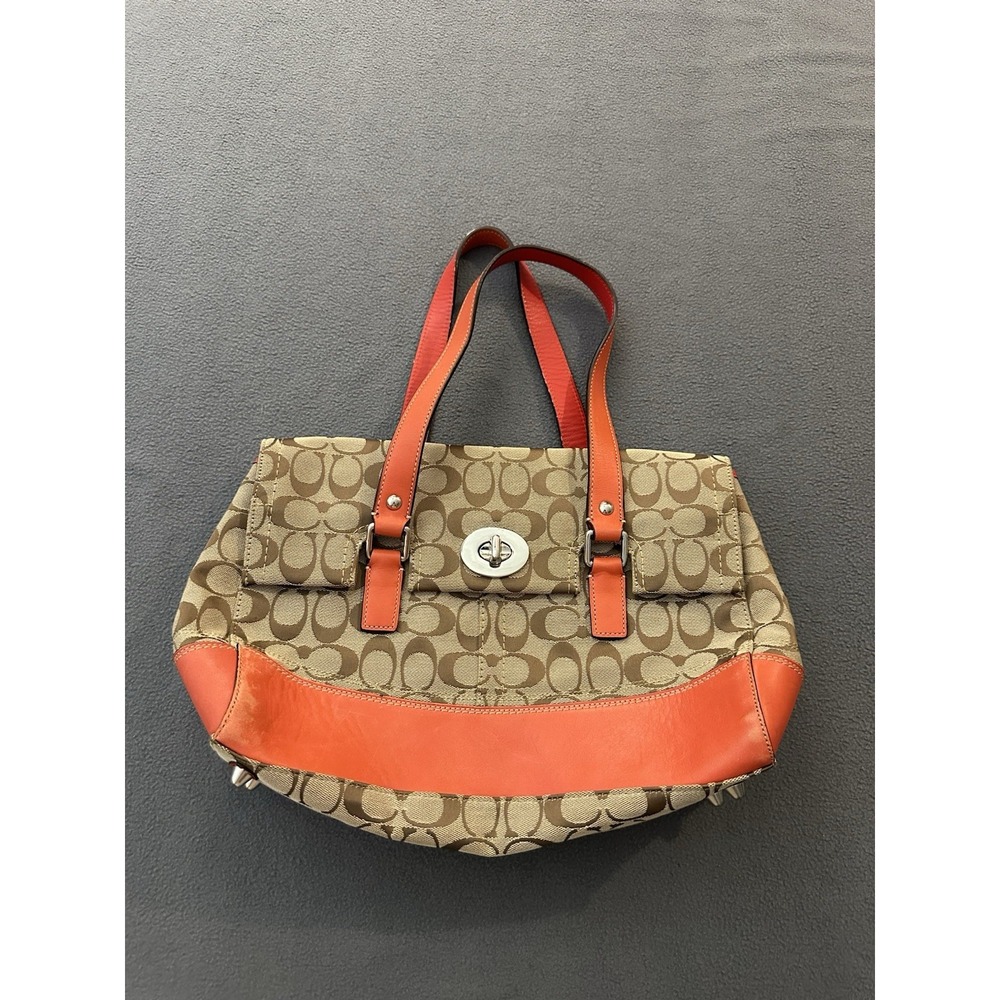 Vintage COACH Hamptons Signature Flap Satchel Bag F13070 Brown Coral Tote